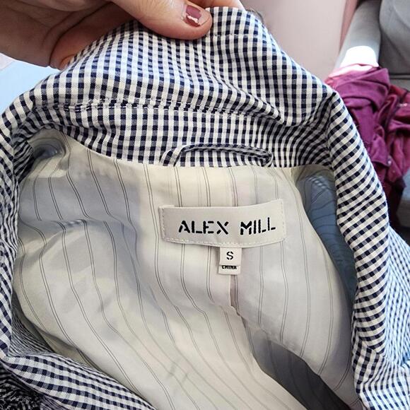 LKNW ALEX MILL Billie gingham Navy white Paper Cotton blazer jacket S - Picture 3 of 9